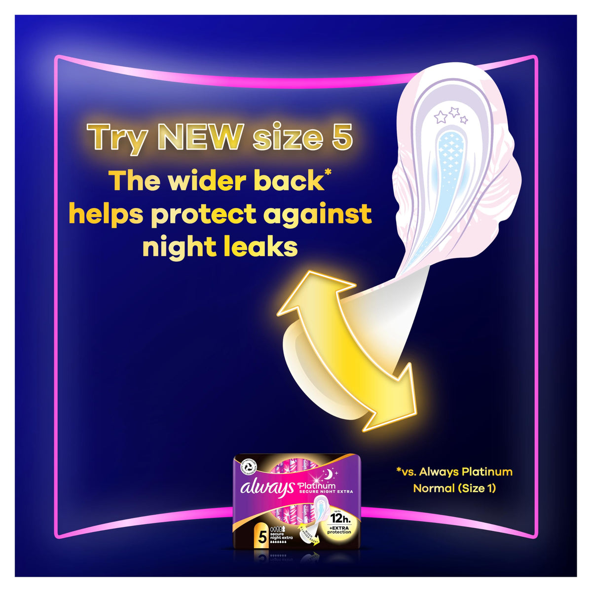 Always Platinum Secure Night Extra (Size 5) Sanitary Towels with Wings 16 Pads