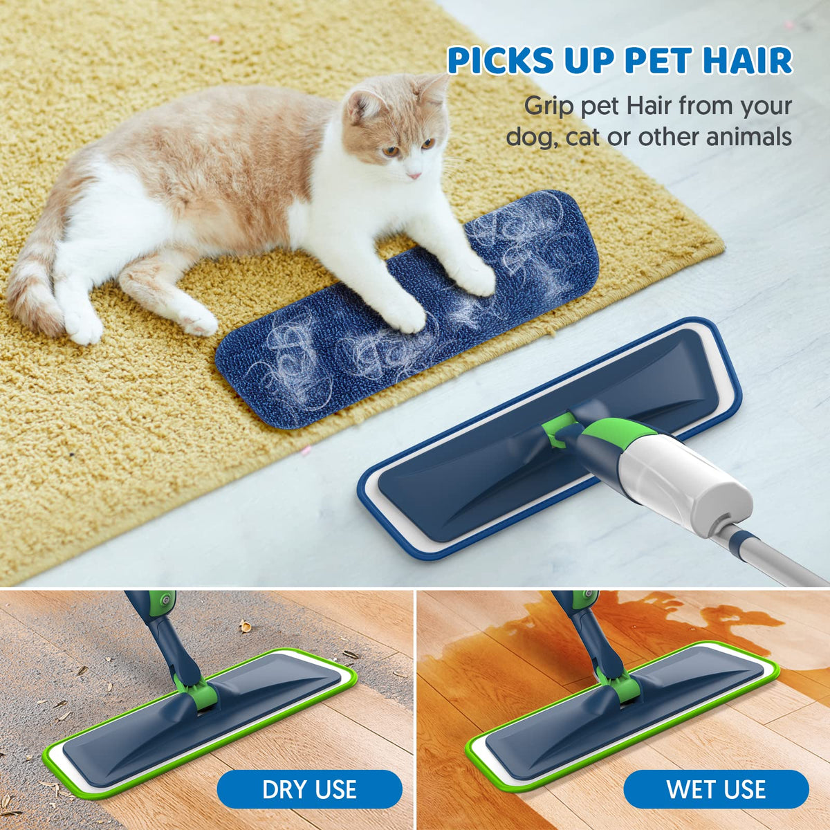 Microfibre Floor Mop with 4 Washable Pads: Spray Mops for Cleaning Floors