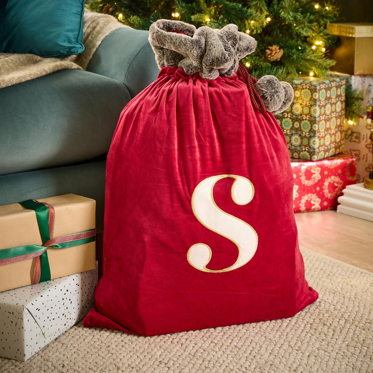 OHS Christmas Alphabet Stocking Sack Set Festive Xmas Santa Gift Bag