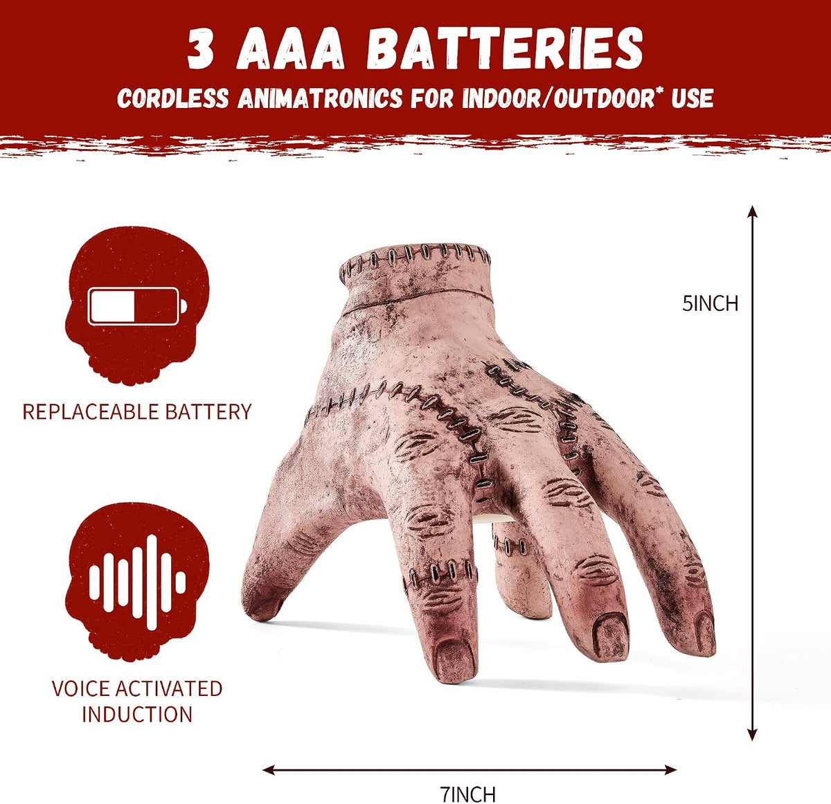 Halloween Animatronic Crawling Hand – Spooky Moving Decoration with Scary Sound Effects, Sound & Touch Activated for Indoor Outdoor Haunted Displays