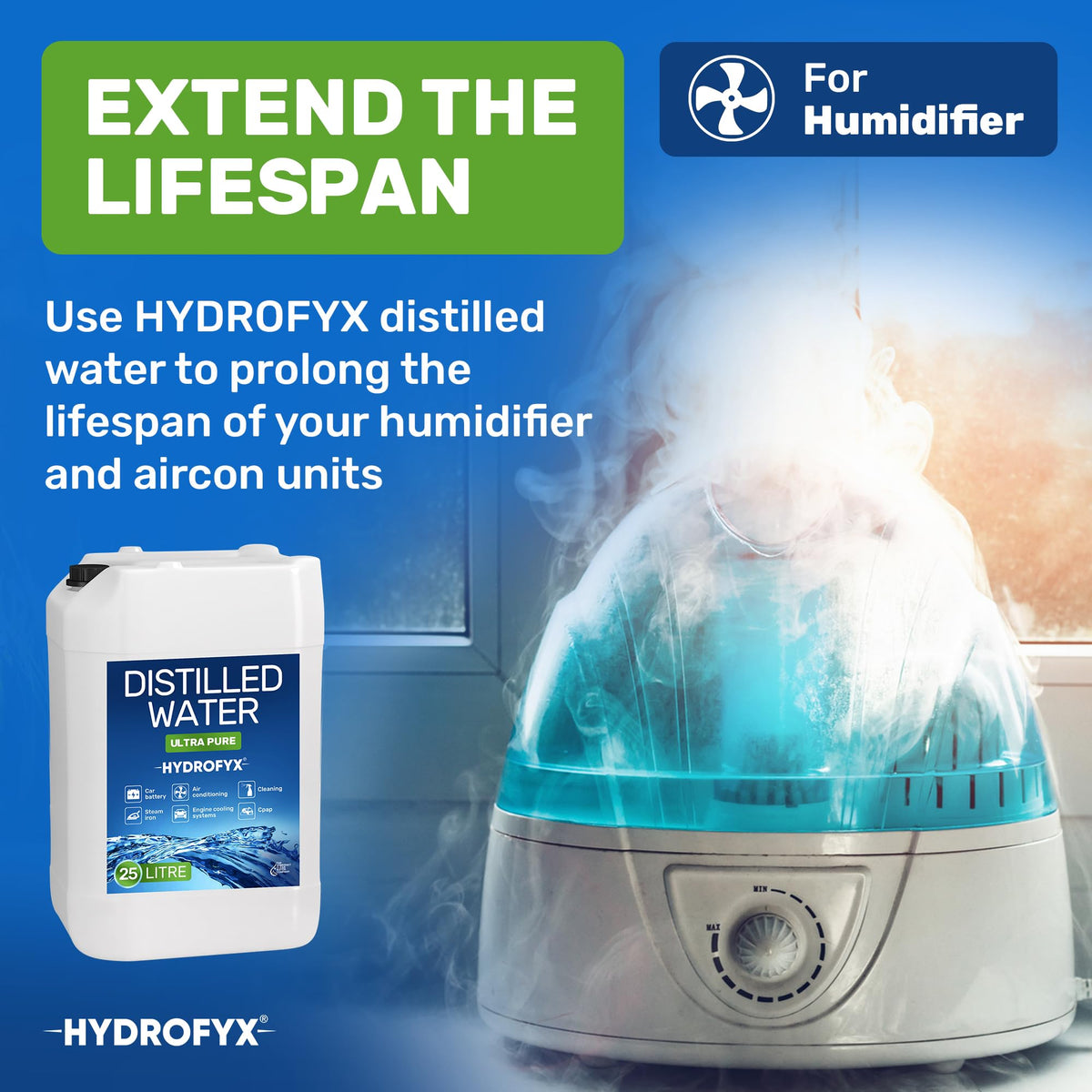 HYDROFYX 5L Distilled Water – 0 PPM TDS Mineral Free Water for CPAP Machines, Humidifiers, Steam Irons & Car Batteries – Made in UK