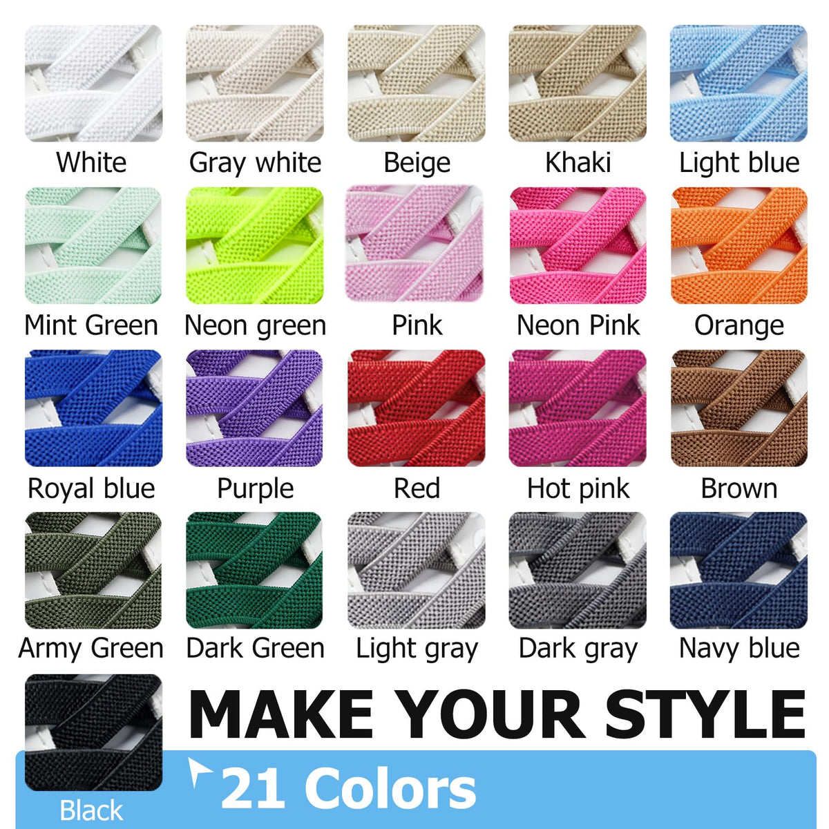 2 Pairs Elastic Shoe Laces for Trainers, 8mm Shoelace
