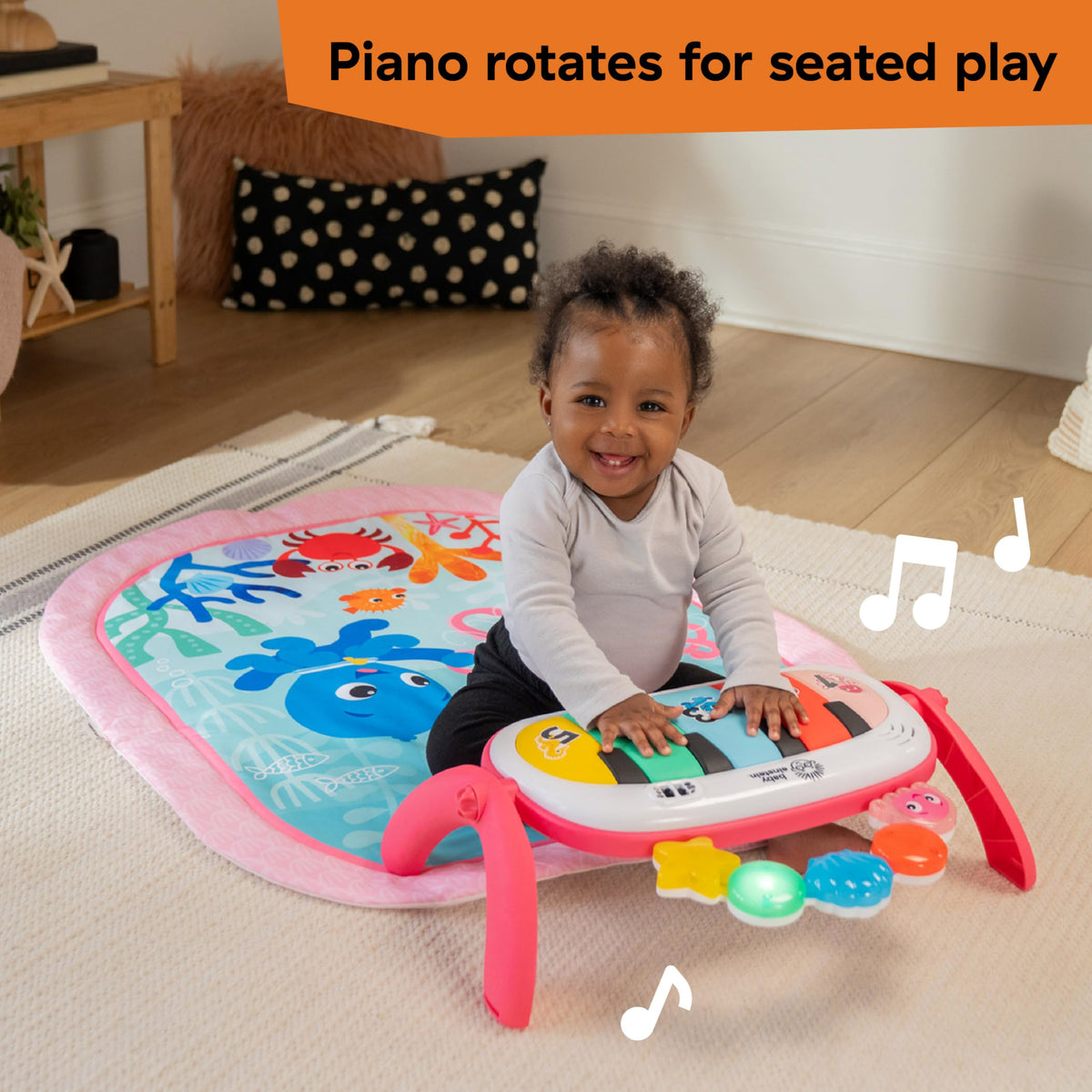 Baby Einstein 4-in-1 Kickin Tunes Play Gym, Tummy Time Baby Play Mat with Kick Piano, Music & Language Discovery, Sensory Toys, Lights & Sounds, for Newborns & Up