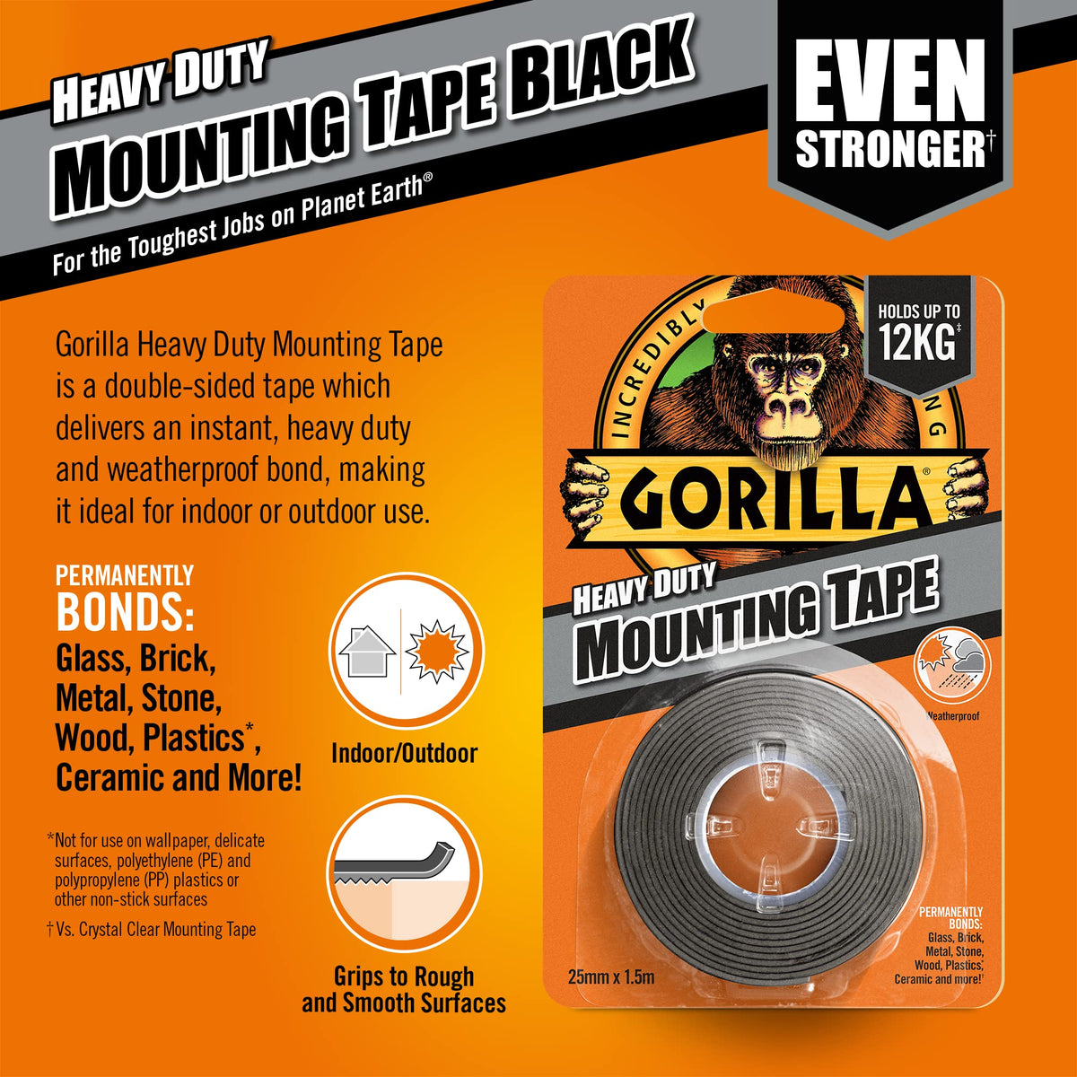 Gorilla Double Sided Mounting Tape Clear 1.5m, Pack of 1