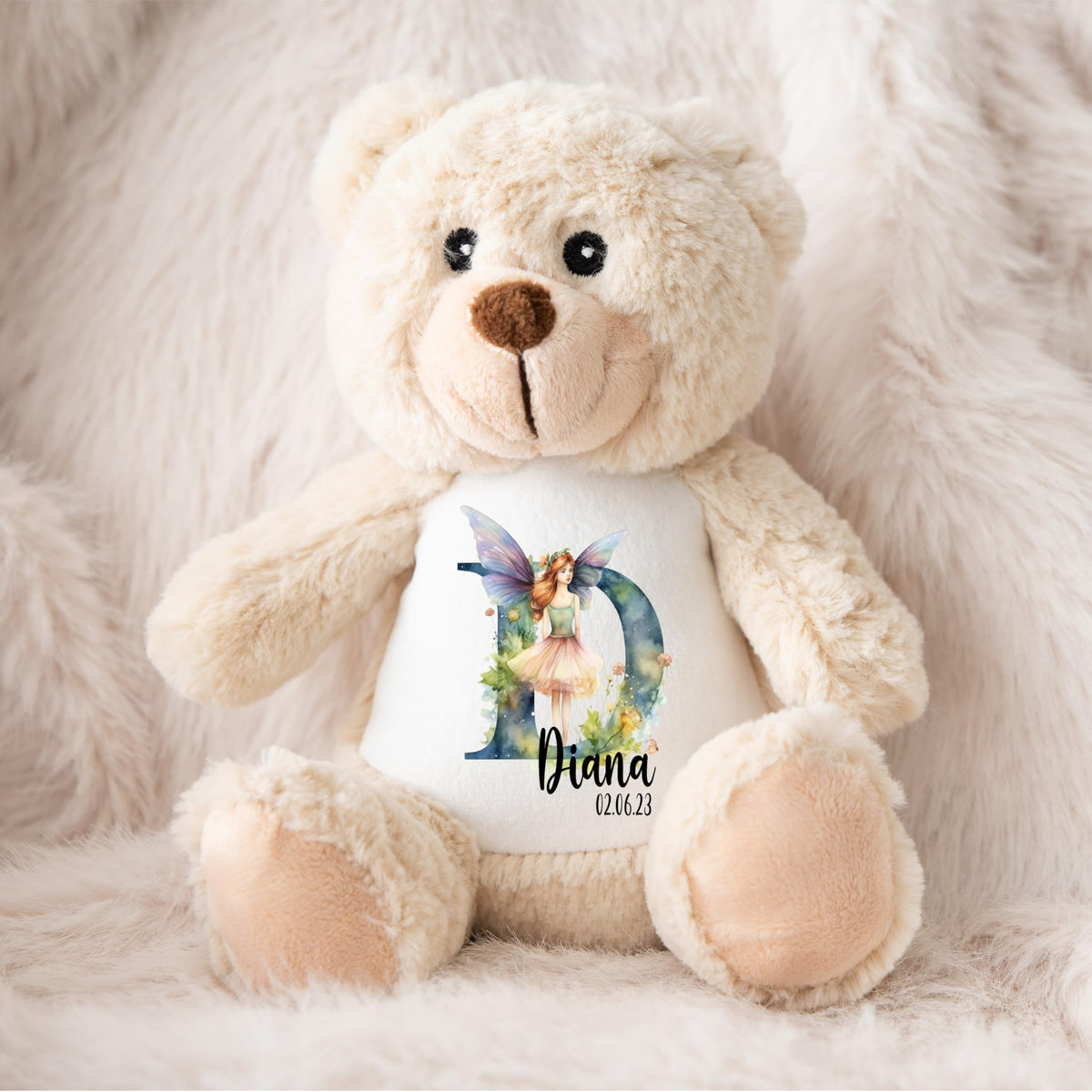 Crafted Memories - Personalised Teddy | Velveteen Bunny Soft Toy | Customisable Name for Newborns | Keepsake for Boys & Girls | Baby Shower Item | Pink Initial | Grey or White, 20-23cm