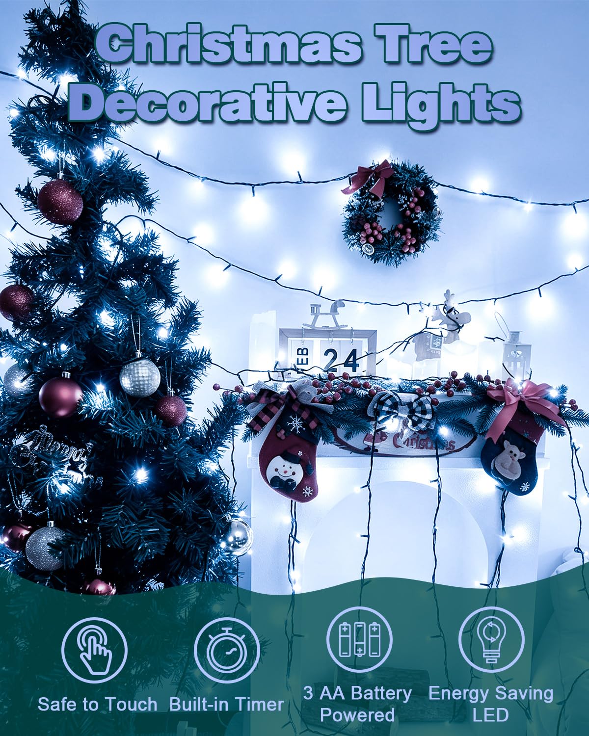 Dalugo Halloween Decoration Lights, 5M 50 LED Orange Purple White Fairy Lights with Timer, IP65 Waterproof Battery Powered Lights for Indoor Outdoor Autumn Halloween Decorations(Green Wire)