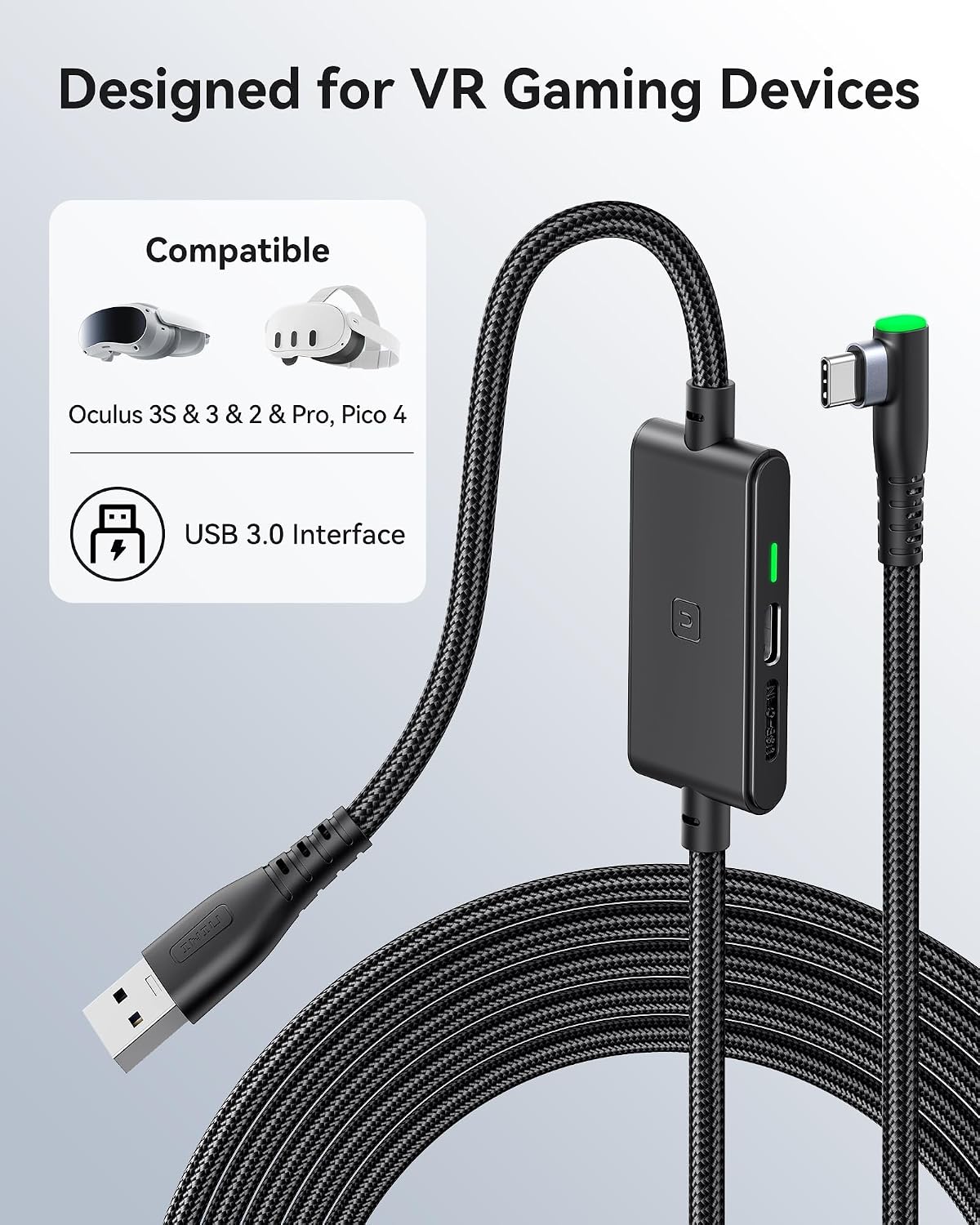 INIU 5m VR Link Cable with Separate Charging Port, USB 3.0 to USB C Cable