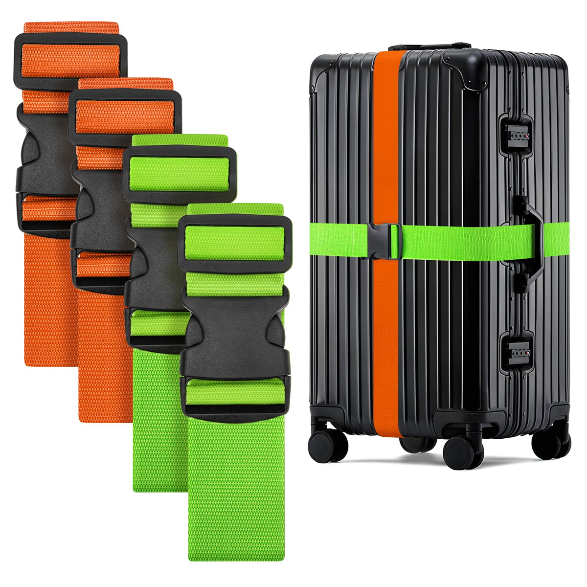WISYOK Luggage Straps Extended, 4 Pack, 130-250cm Adjustable, Blue Orange
