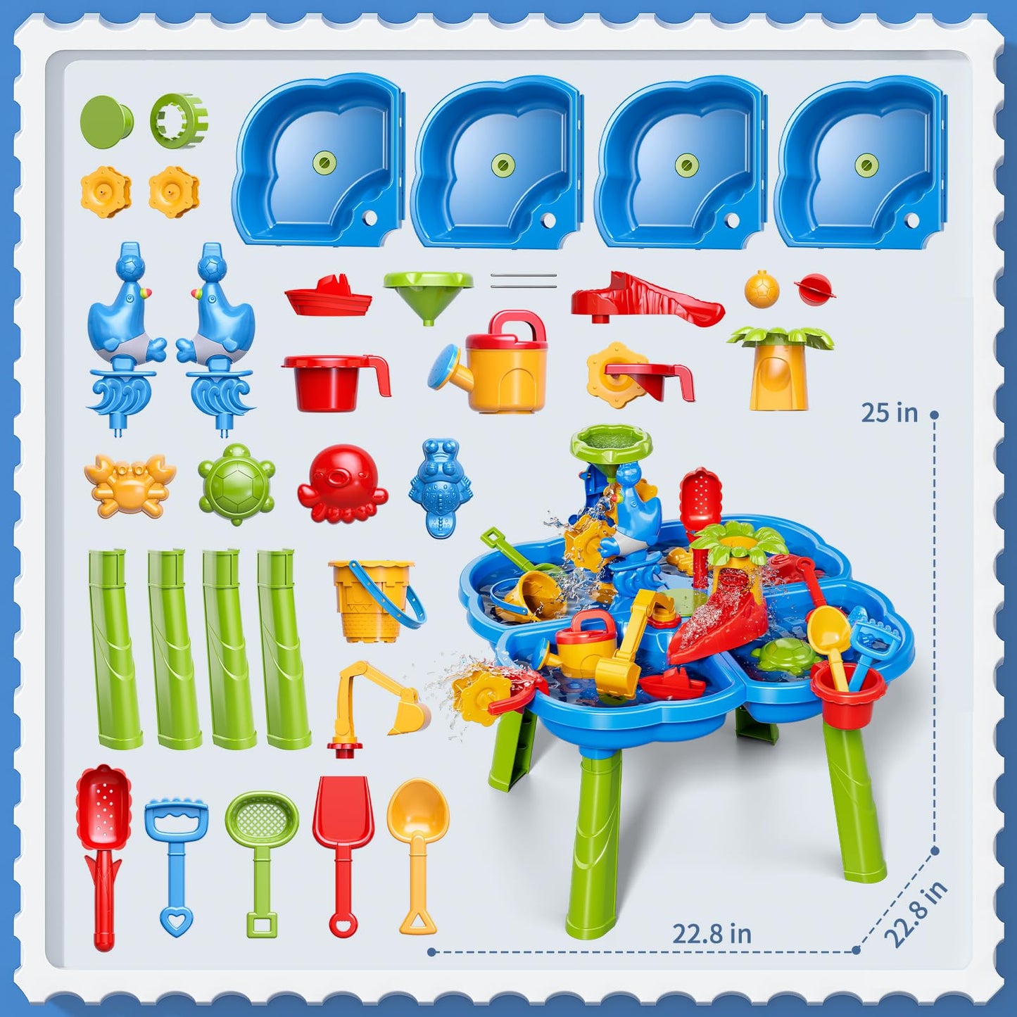 Ci Vetch Sand and Water Table for Toddlers 1-3, Kids Outdoor Activity Water Tables with Beach Fun Sand Toy, Summer Outside Toys Water Playset for Toddler Boys Girls Ages 2 3 4 5 6 7 8
