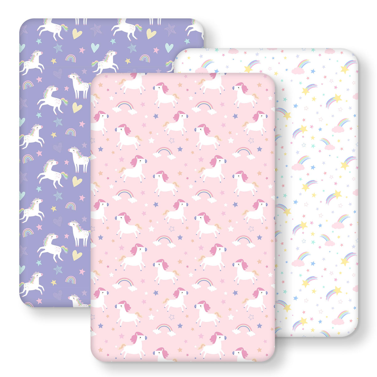 Cot Bed Sheets 140 x 70cm Fitted, 3 Pack Baby Cot Sheets, Ultra Soft & Silky Smooth Microfiber Toddler Bed Sheets Pink Rainbow