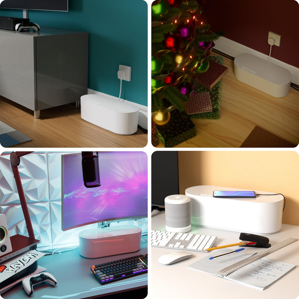 D-Line Cable Tidy Box, Hide & Conceal Extension Blocks, Desk Cable Management Solution, TV Wire Tidy, Made from Electrically Safe ABS Material - 325mm (L) x 125mm (W) 115mm (H) - Small, White