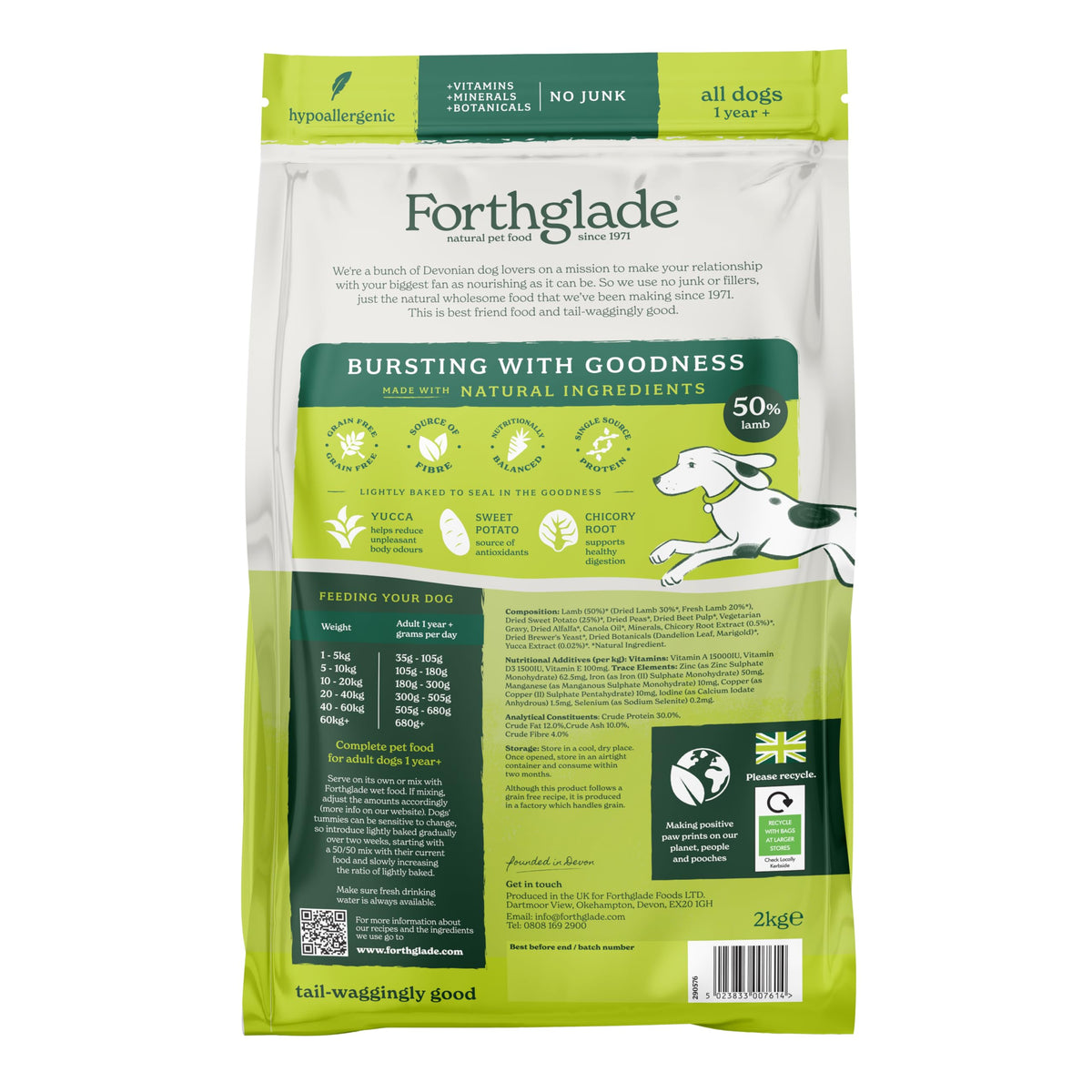 Forthglade Dry Dog Food, Lightly Baked, (2kg), Hypoallergenic and Grain Free Dog Food, Adult 1 Year +, Turkey With Sweet Potato, Completed and Balanced Meal, 50% Single Source Protein