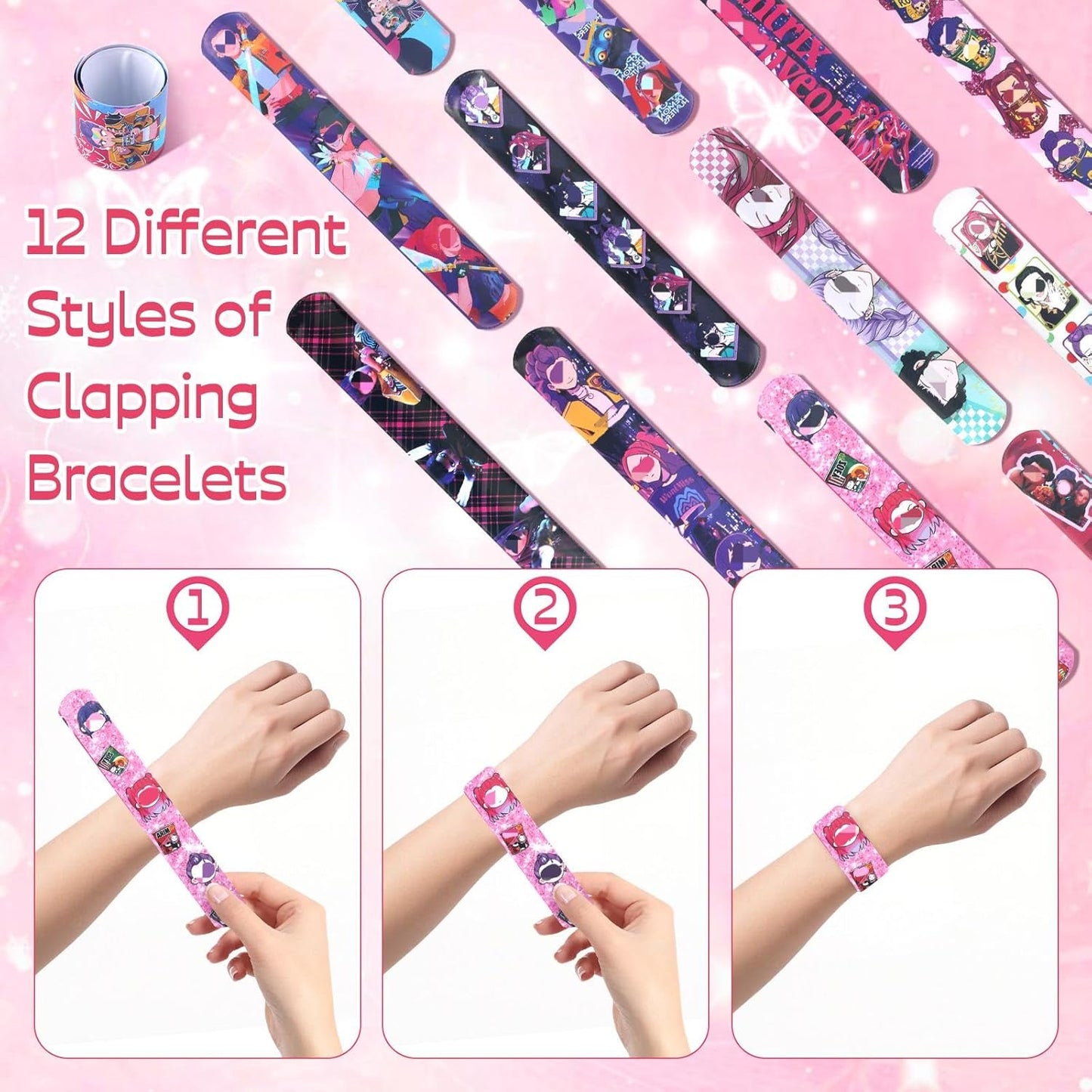 103PCS Kpop Party Bag Fillers, Demon Party Bags Favours Set with Keychains Slap Band Stickers Gift Bags, Birthday Party Supplies Decorations for Boys Girls Fans