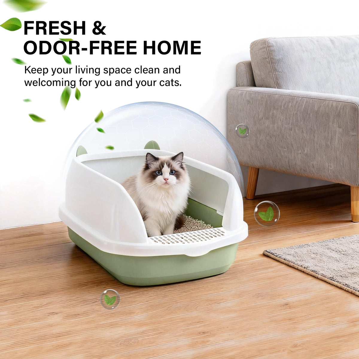 Cat Litter Tray Box, Litter Box, Plastic Cat Open Top Litter Tray with Free Scoop Kitten Detachable Rim Easy Cleaning,49 x 38 x 23cm (Grey)