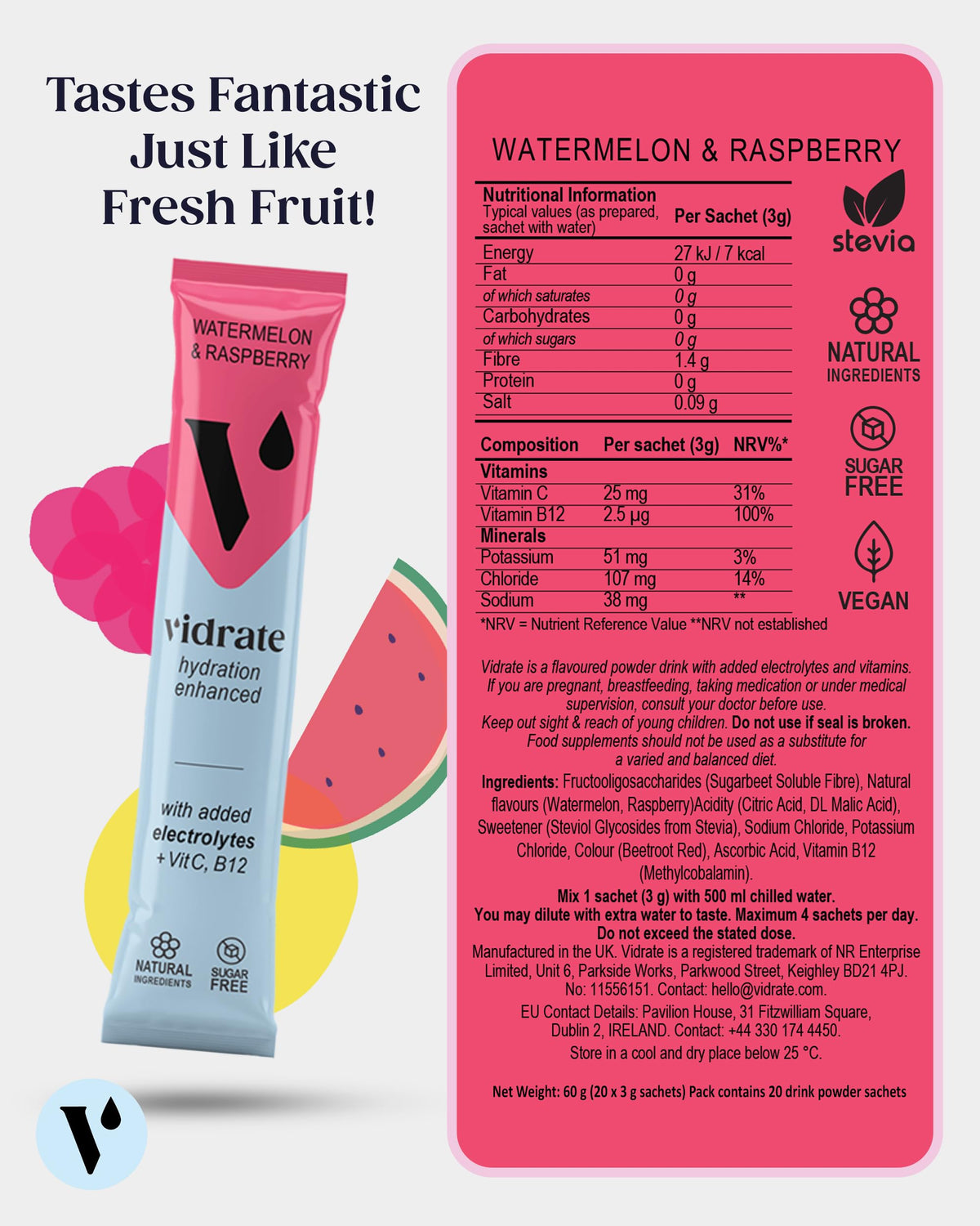 Vidrate Electrolytes Powder, Mixed Berry Variety Pack, 30 Sachets