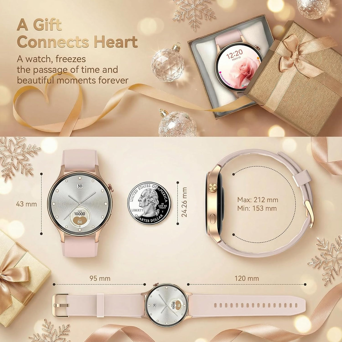Smart Watch for Women, Answer/Make Call, 1.32'' AMOLED Ultra-Clear Screen Fitness Trackers with Heart Rate/Sleep/SpO2 Monitor, Smartwatch for iPhone/Samsung/Android, 110+ Sport Modes, 3ATM Waterproof