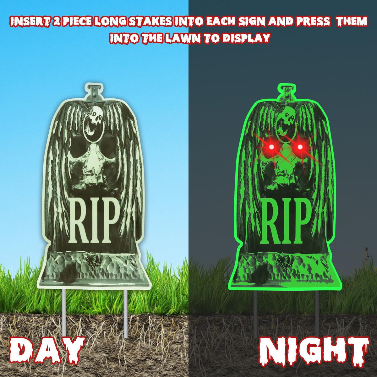 10 Pack Halloween Yard Signs, Fluorescent Skeleton Hands and Tombstones