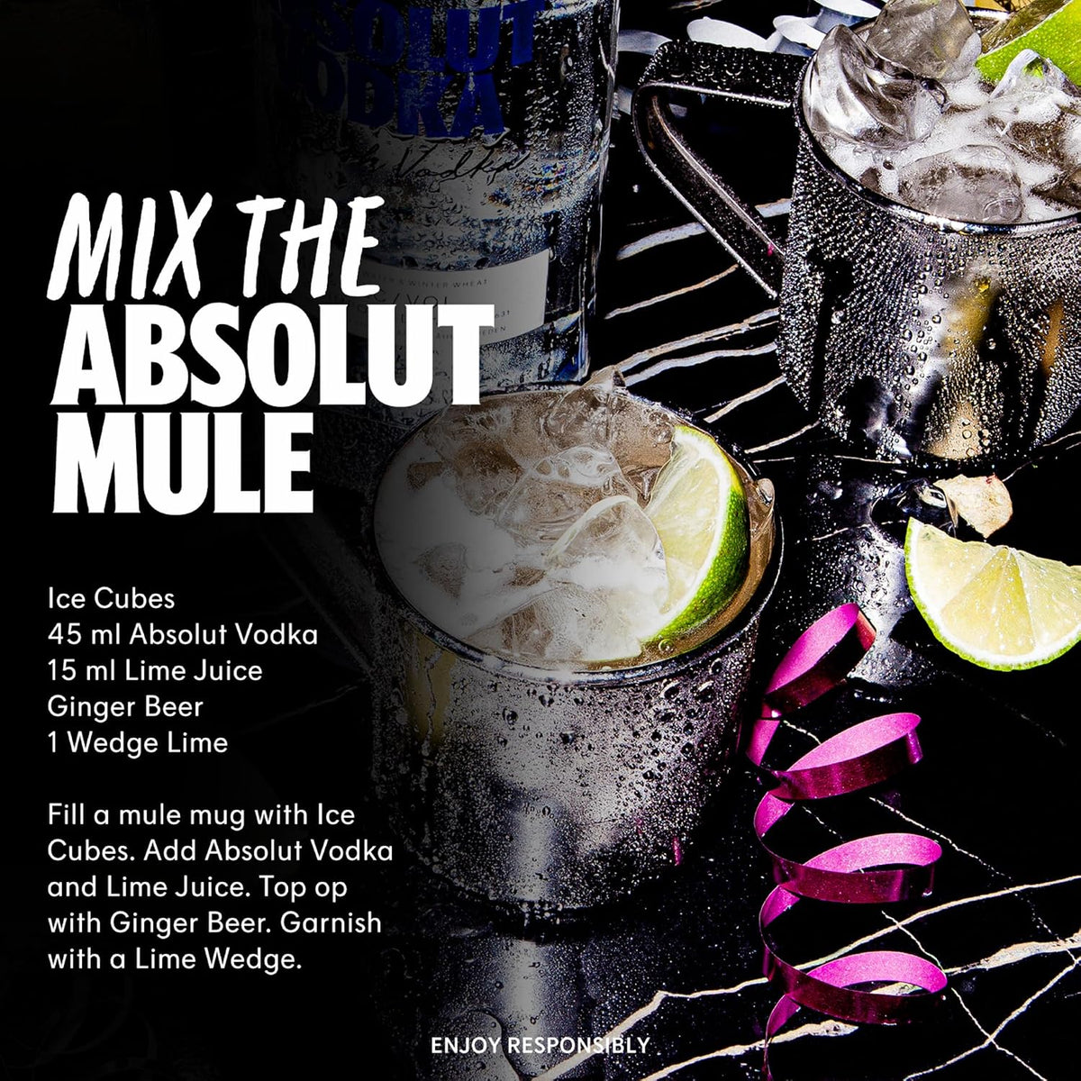 Absolut Vodka 1L, 40% ABV, Award-Winning Swedish Vodka, Use for cocktails