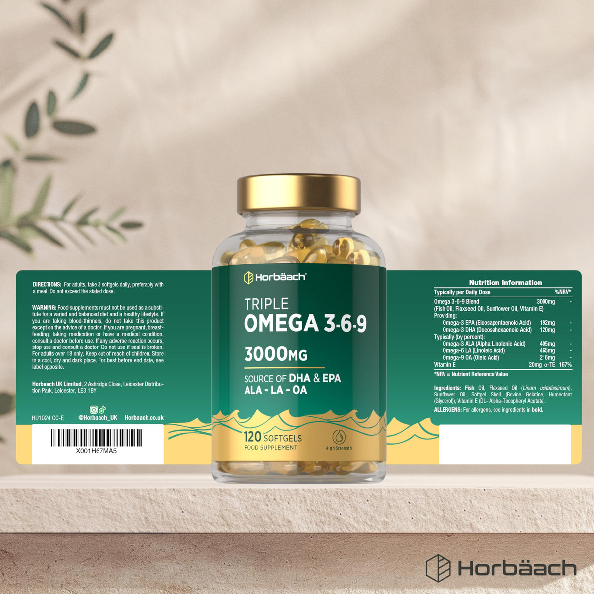 Triple Omega 3 6 9 Capsules 3000mg ALA, LA & OA - 240 Softgels