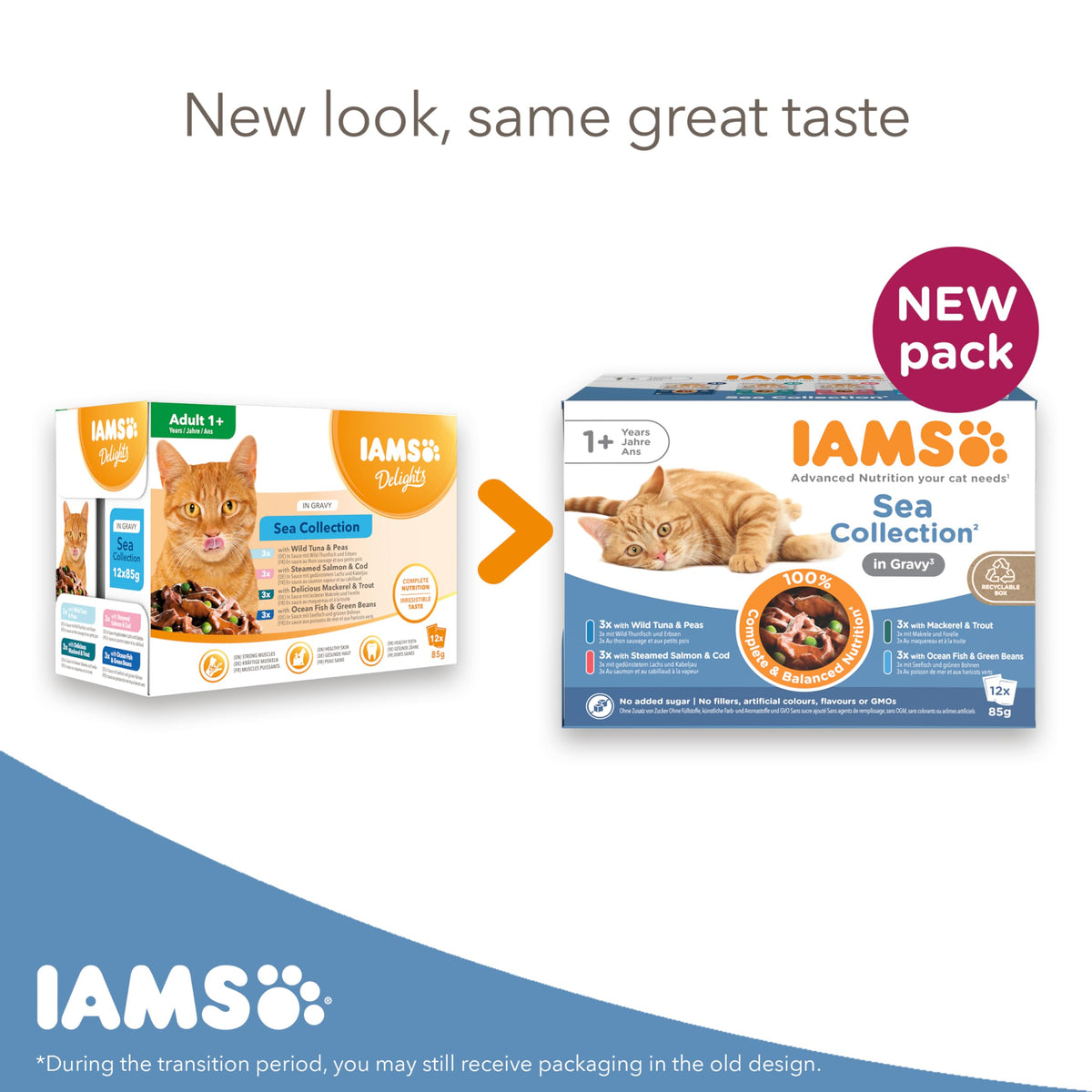 IAMS Adult Wet Cat Food Land & Sea in Jelly 72 x 85g