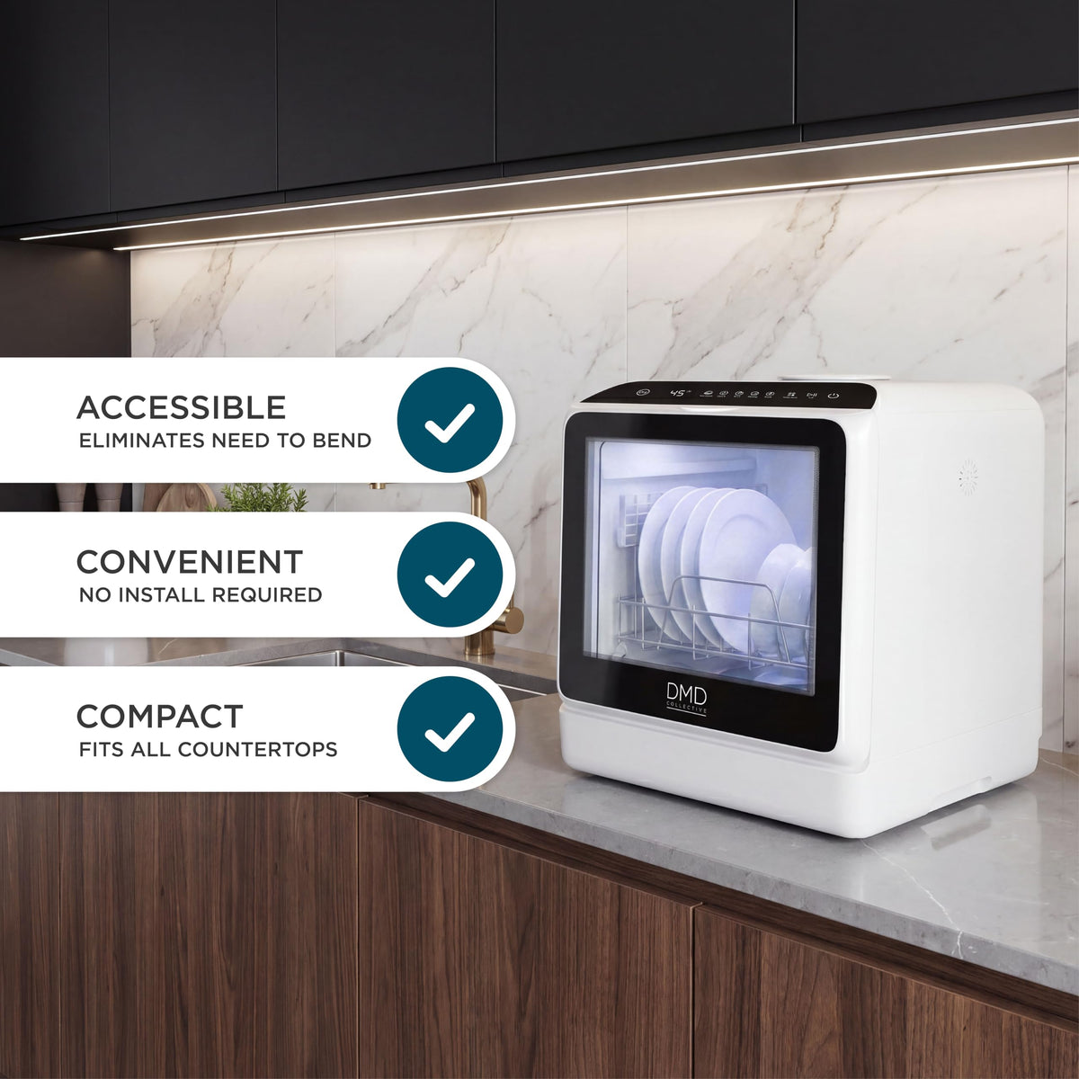 DMD Collective - 5L Table Top Dishwasher, Compact Mini Dishwasher, Black