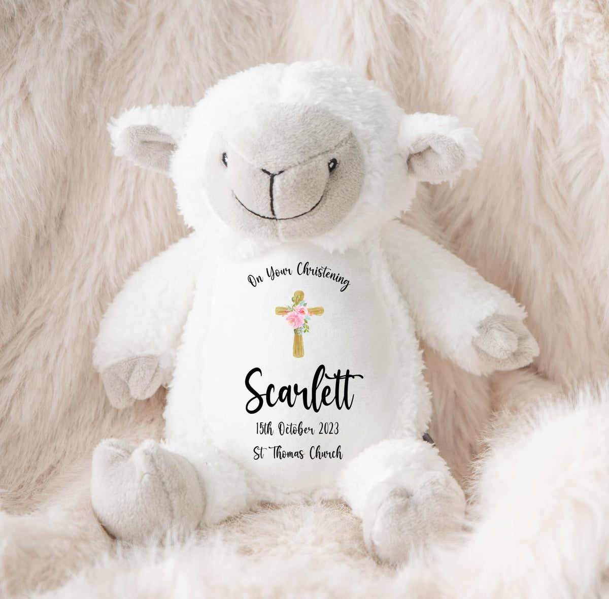 Crafted Memories - Personalised Bunny Rabbit | Custom Name & Date | Christening & Baptism Keepsake | Baby Girl & Boy | Soft Grey, White | Ideal 1st Birthday Present