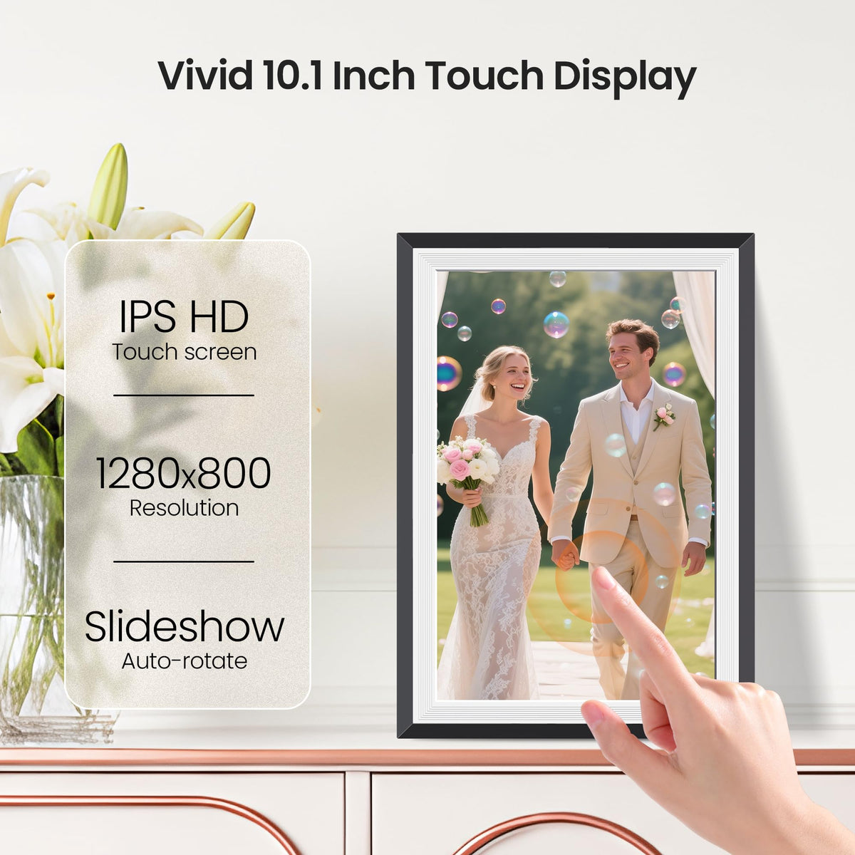 Frameo WiFi Digital Photo Frame 10.1 Inch - 1280x800 HD IPS Touch Screen Picture Frame Electronic, 32GB Memory, Auto Rotate, Wall Mountable, Digital PictureFrame for Sharing Photos and Videos