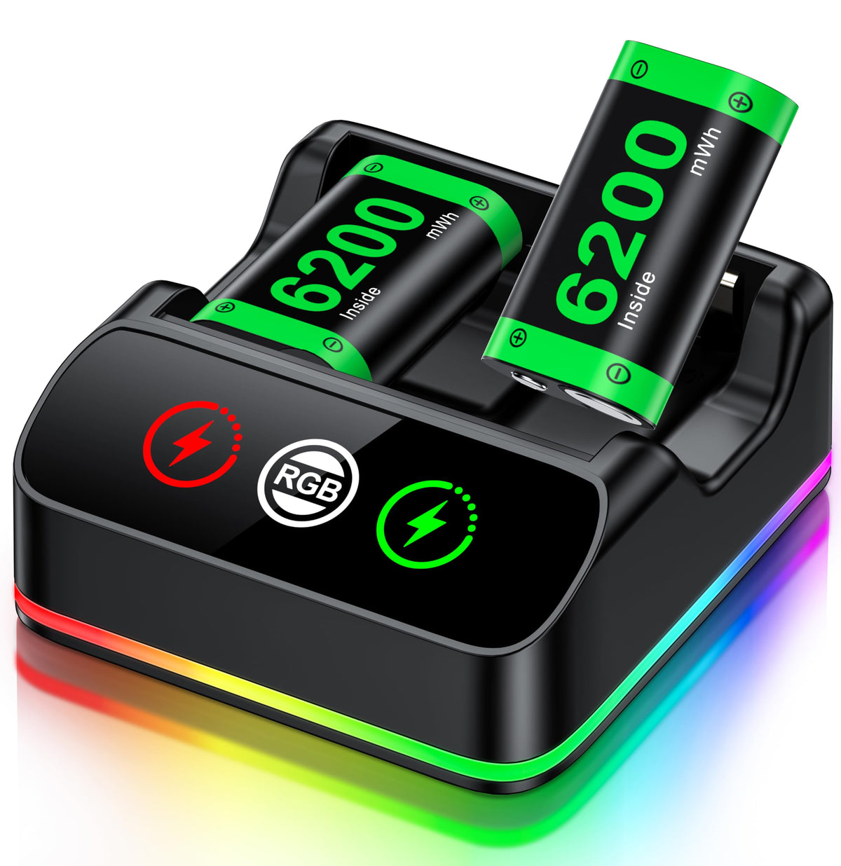 Rechargeable Battery Pack for Xbox One/Series Controller, 4x6200mWh Battery Pack with Charger/Cooling RGB/25H Playtime, Compatible with Xbox One/S/X/Elite 1, Series S/X Controller