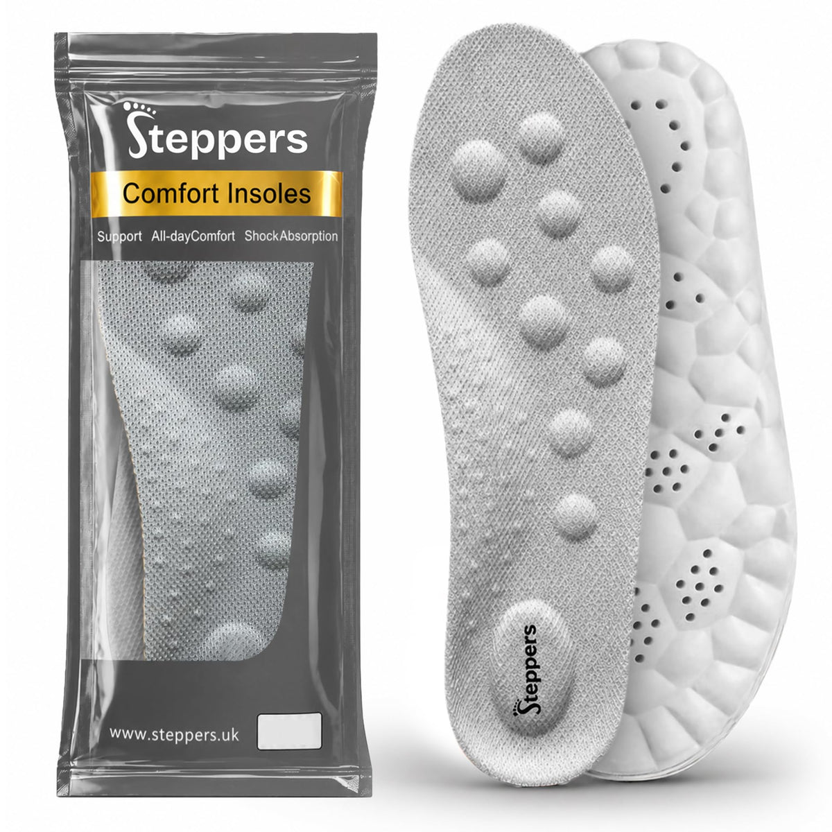 Original Steppers Insoles, 2026 4D Steppers Comfort Boosting Massage Insole, Memory Foam Thermal Insoles, Comfy Insole with Arch Support for Men and Women (Black, Small (EU 39-40))