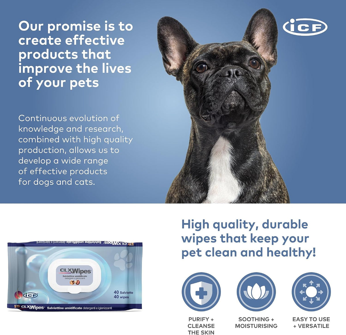 CLX Chlorhexidine Dog & Cat Wipes, Paw, Face & Skin Fold Cleaning, 40 Pack