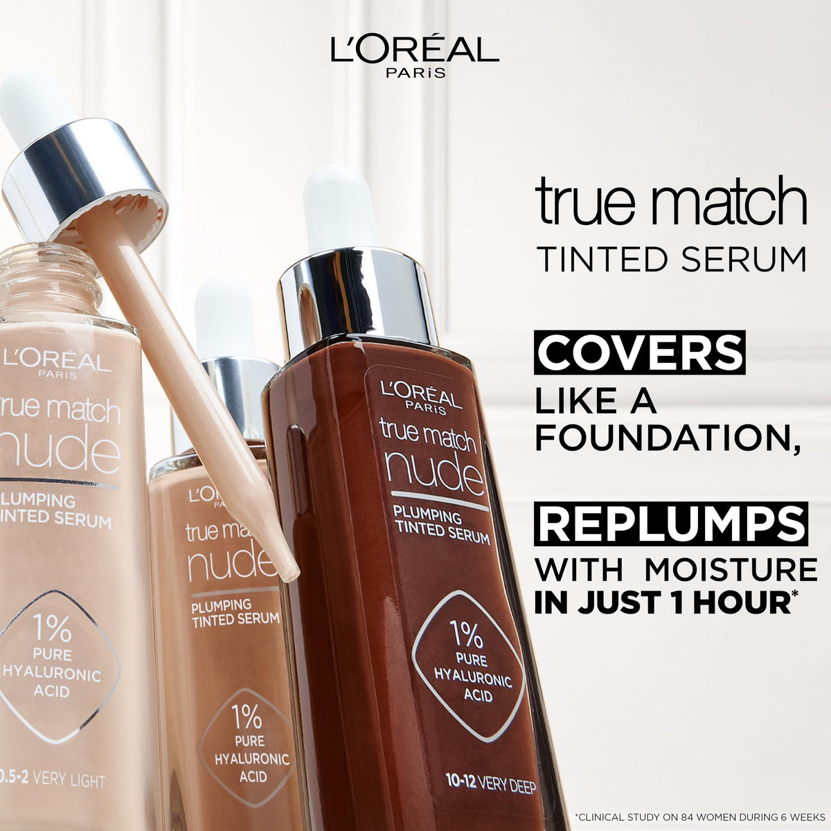 L'Oréal Paris Nude Plumping Tinted Serum with Hyaluronic Acid, Shade 4-5