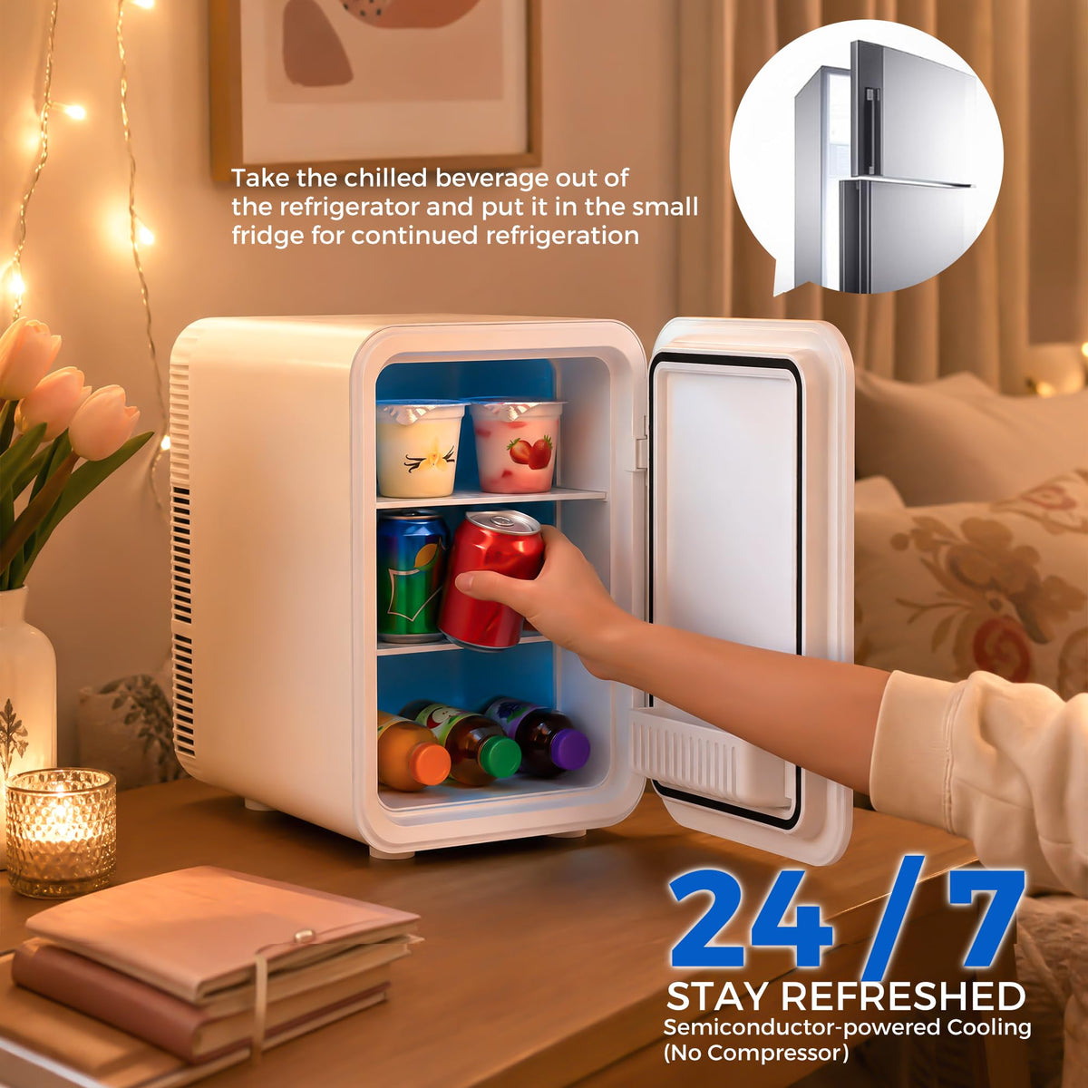 25L Mini Fridge, 30 Cans Portable Cooler & Warmer Small Fridge