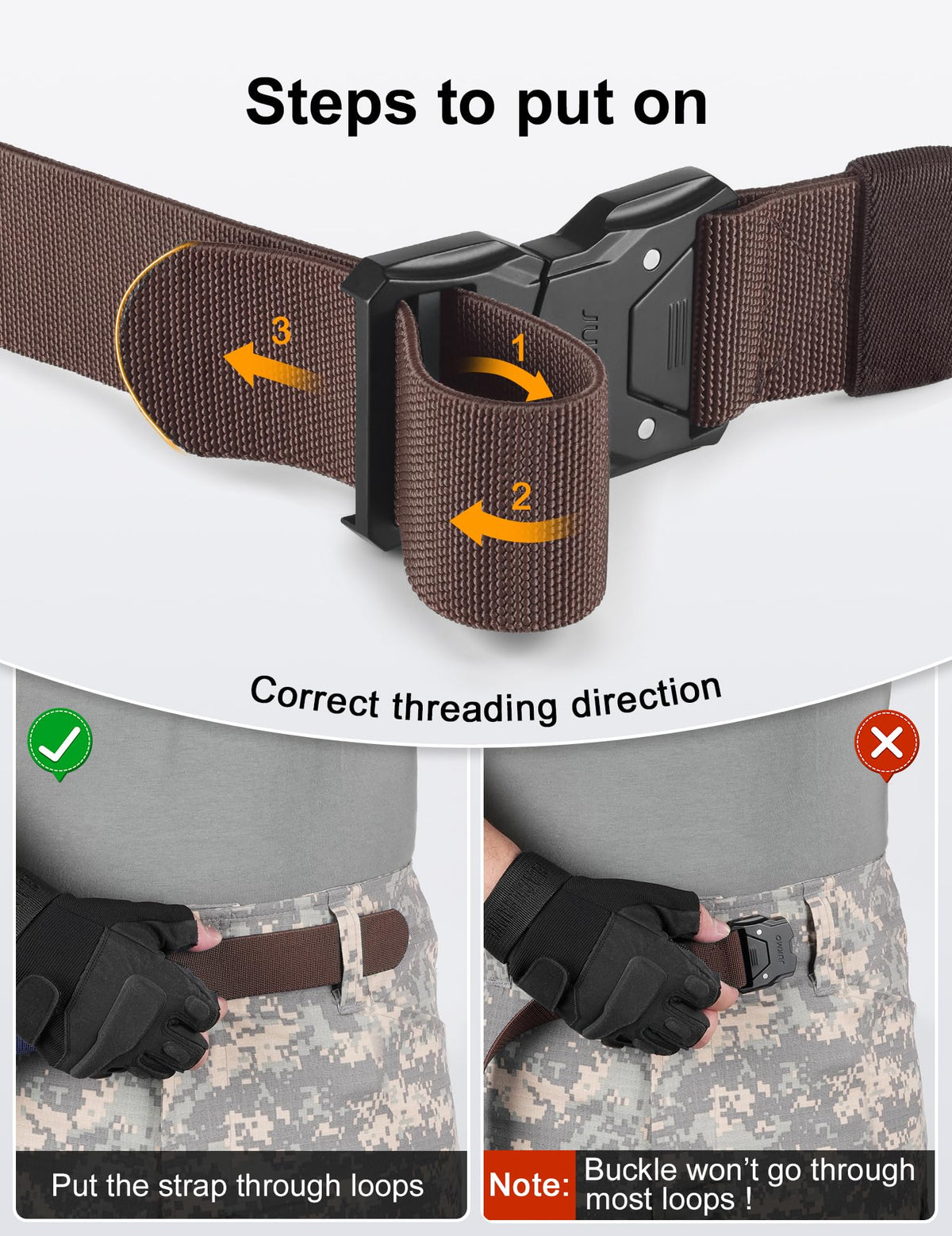 JUKMO Quick Release Tactical Belt, Military Work 1.5" Nylon Web Hiking Belt