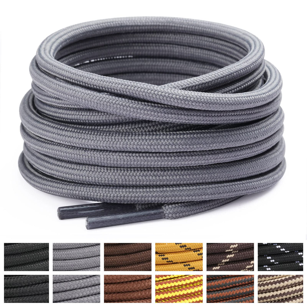Stepace 2 Pairs Round Heavy Duty Boot Laces for Hiking and Work Boots