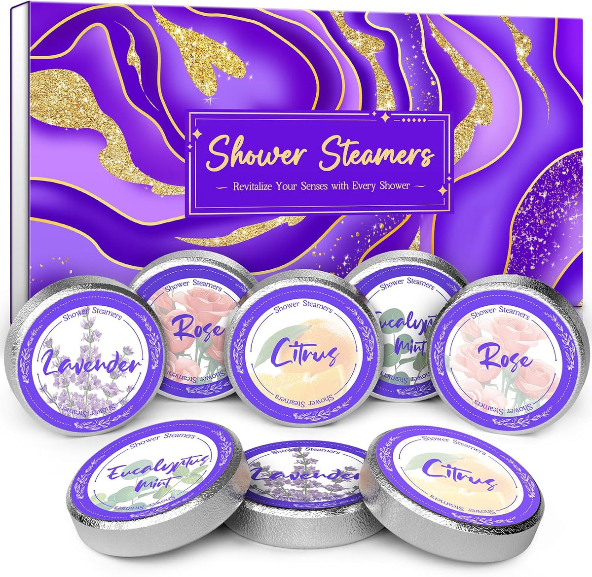 Linkax Shower Steamers Aromatherapy 8 Pcs, Christmas Gift for Women Purple