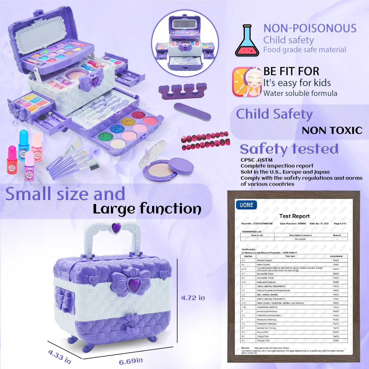 Kids Makeup Sets for Girls - Safe and Washable Kids Makeup, Real Make Up Set for Girls Children Toddler, Little Girl Play Games Toys Presents, Princess Birthday Gifts for 4-12 Year Old(Light Purple)