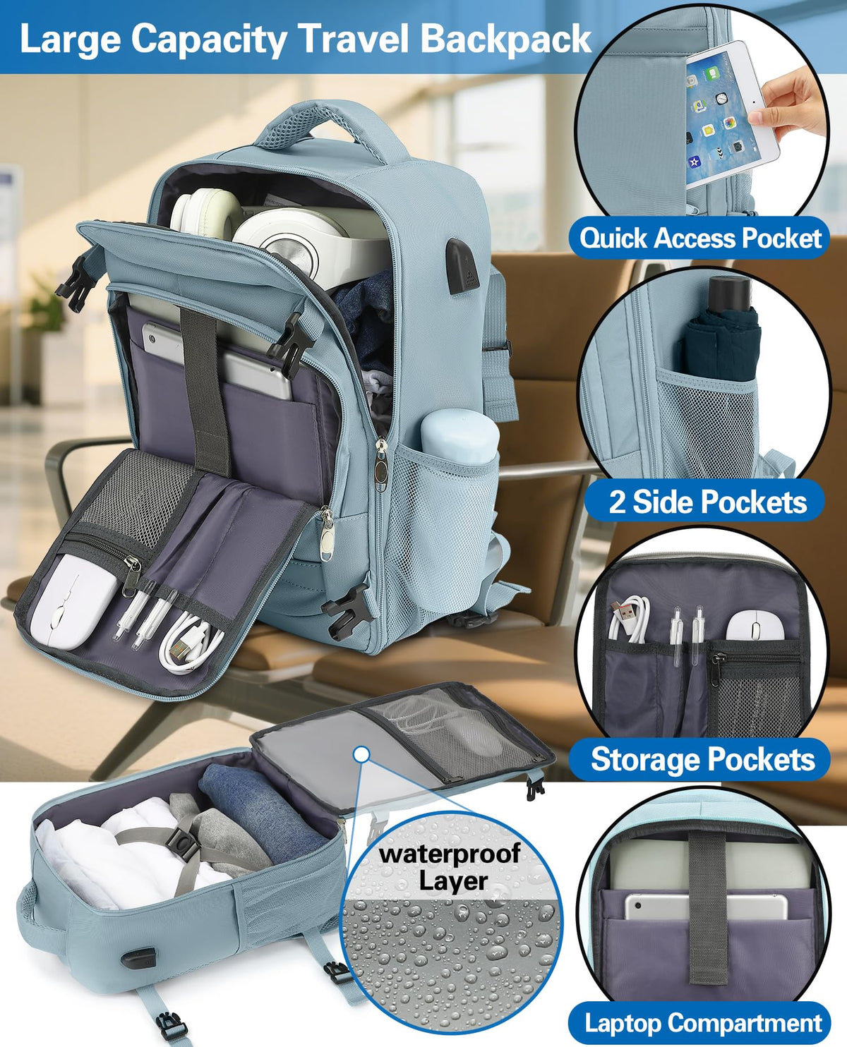 KLOSTAIN Cabin Bags 40x20x25 for Ryanair Underseat Travel Backpack Hand Luggage Carry-ons Bag Cabin Size 20L for Airplanes Flight Ruscksack Black