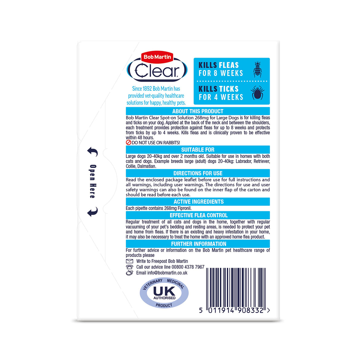 Bob Martin Clear Spot On Flea Treatment for Small Dogs (2-10kg) - Kills Fleas & Ticks (3 Pipettes)