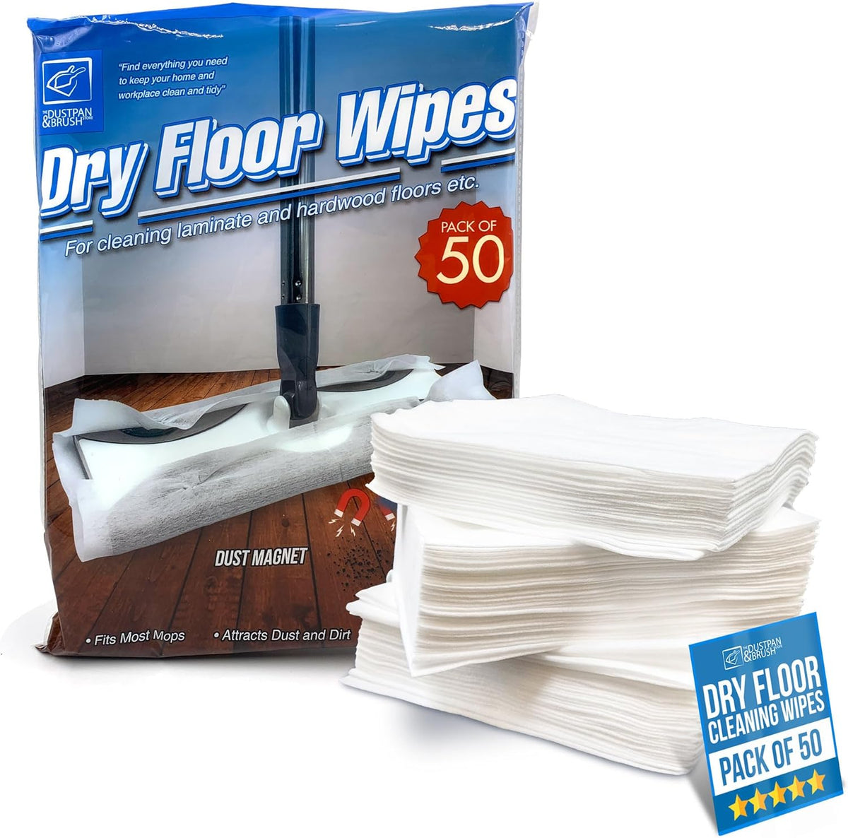Pack of 50 Disposable Microfibre Electrostatic Floor Cloths for Flat Swivel Mop Multi Fitting Cleaning Wipes - 29cm x 21cm Fits Most Mops Like Swiffer Etc