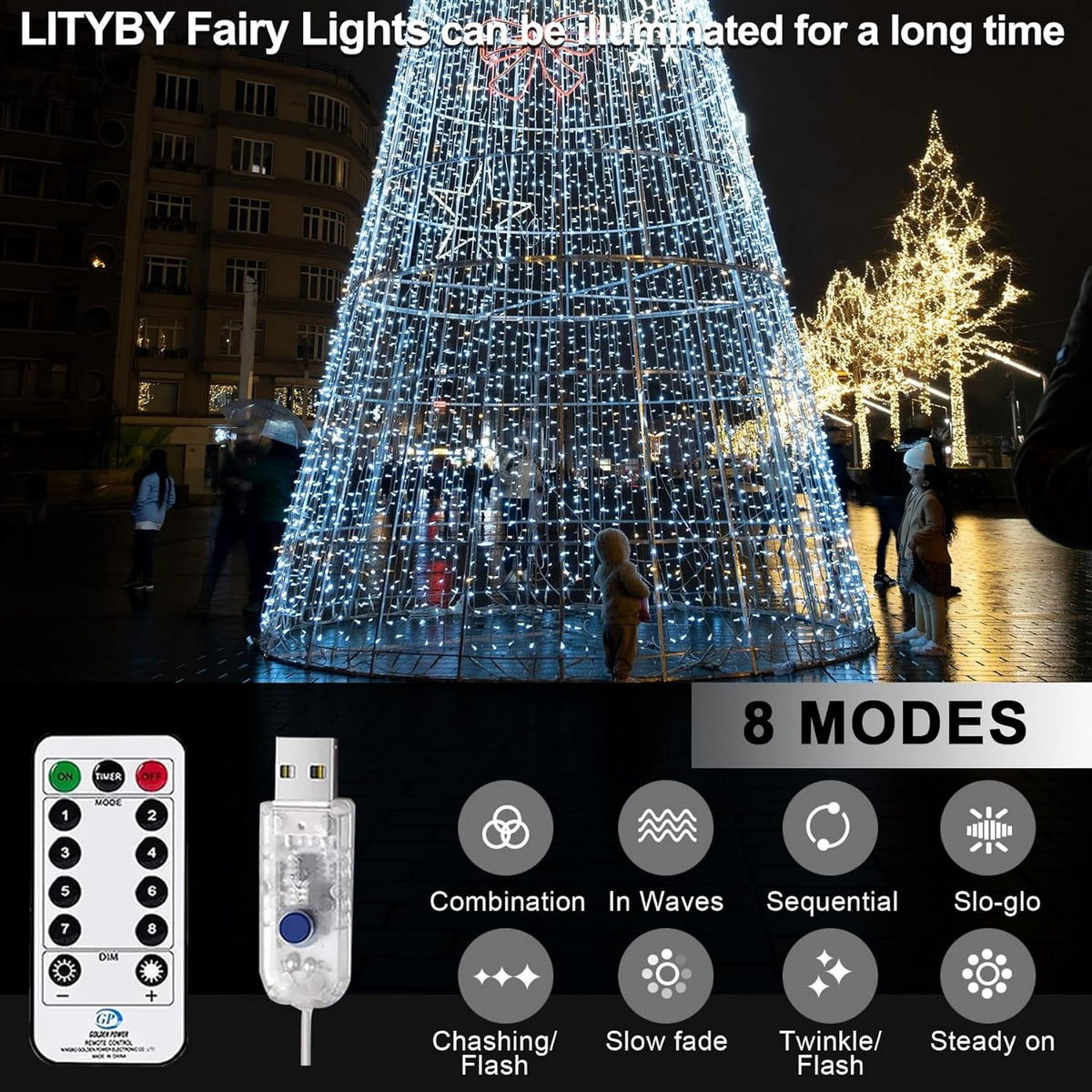 LITYBY Fairy Lights Plug in Waterproof,120LED String Lights Main Powered