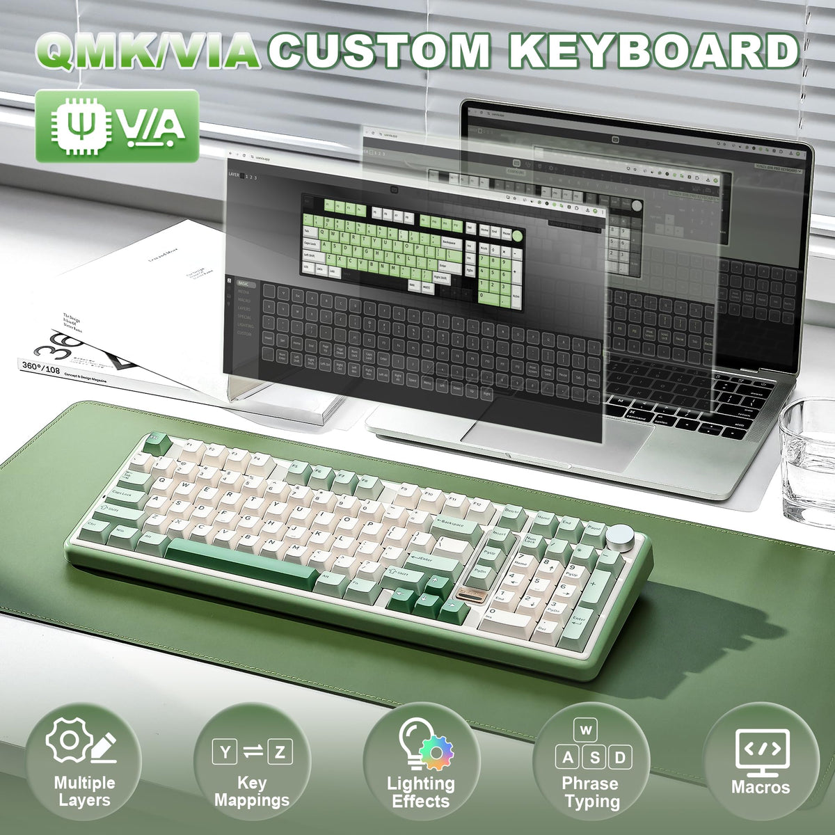 YUNZII B98 PRO 96% Wireless Mechanical Keyboard (Matcha Green, Candy Switch)