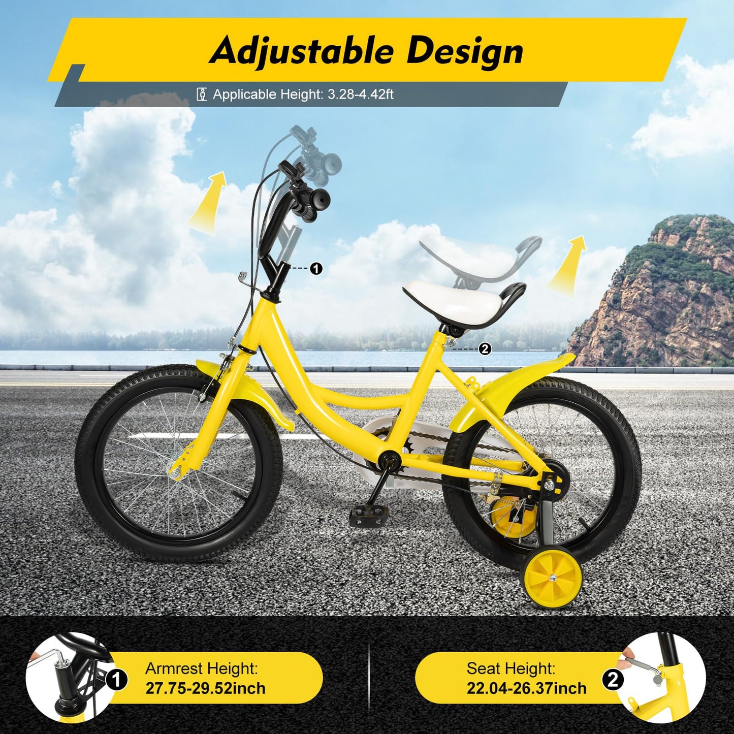 16 Inch Kids Bike with Training Wheels | For Boys & Girls Ages 5-8 | Dual Hand Brakes, Mudguards, Carbon Steel Frame Children's Bicycle