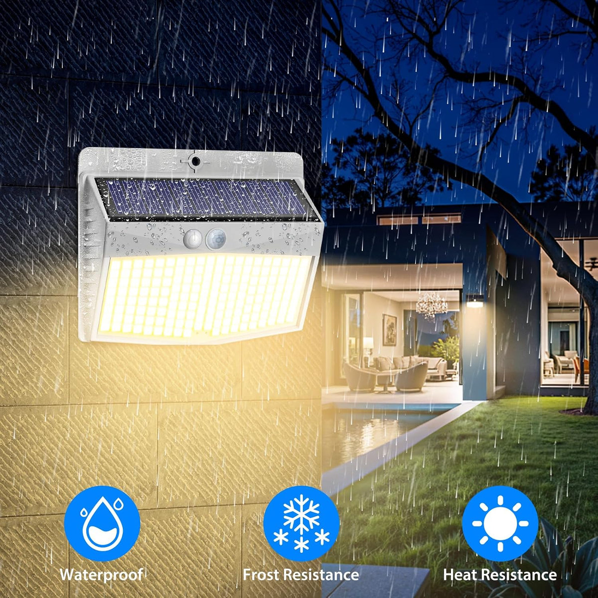 Peasur Solar Security Light Outdoor Motion Sensor, 168 LED Waterproof Solar Wall Light with 3 Modes, PIR Outdoor Sensor Light for Fence, Front Door, Garden, Garage, 1 Pack
