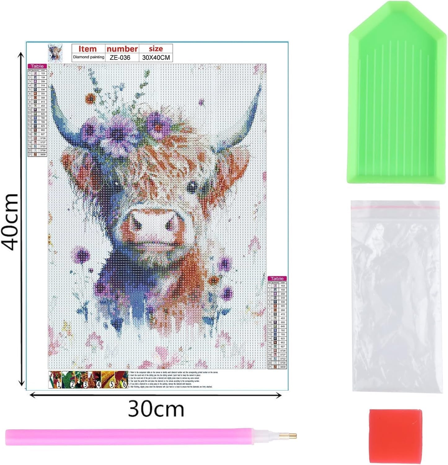 VARHHUXHA 5D Diamond Art Painting Kits for Adults, Cow and Flower Full Drill Crystal Art Kits for Adults, DIY Cross Stitch Arts Crafts Pictures Embroidery Kit for Beginner Home Wall Decor 30x40