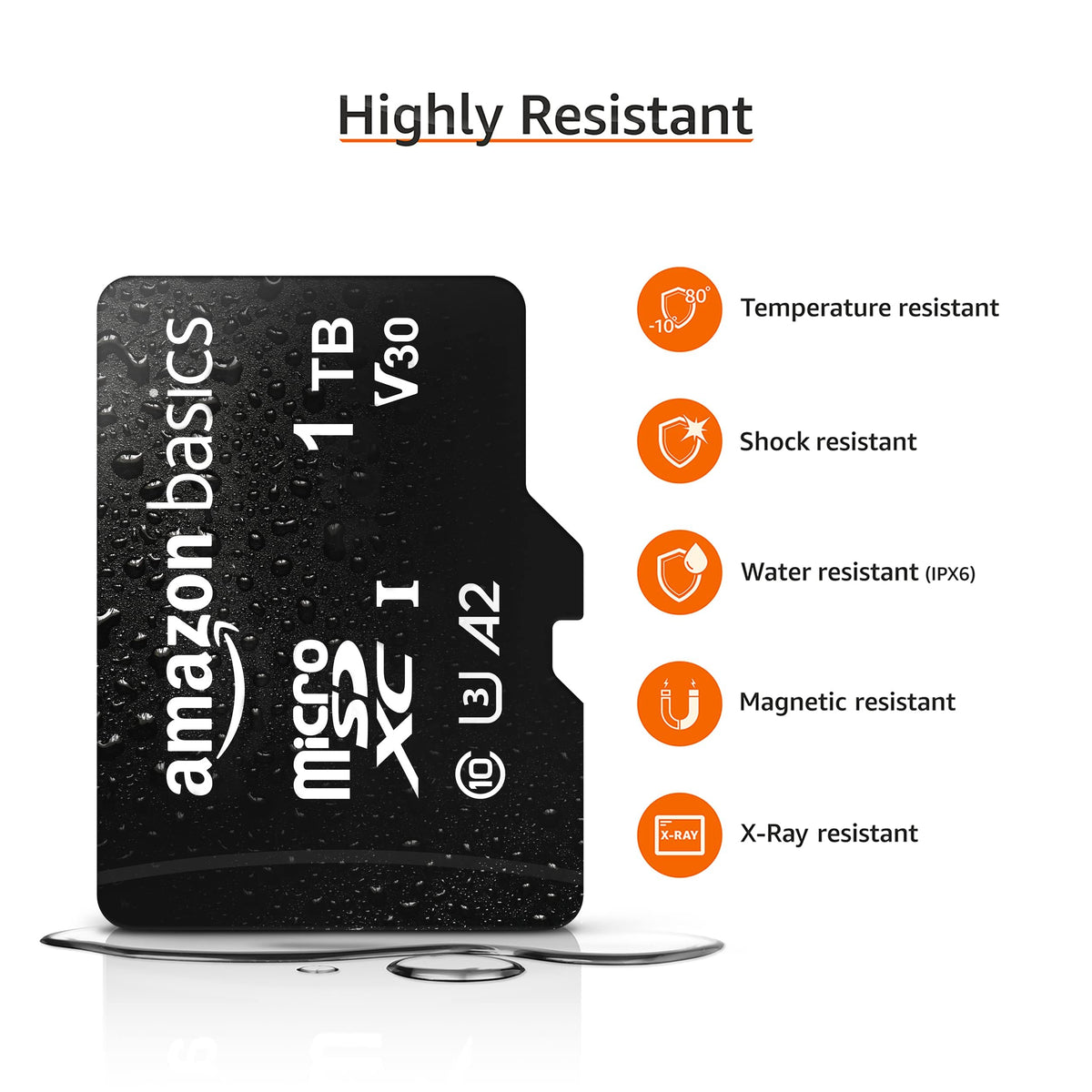 Amazon Basics microSDXC Memory Card with Full Size Adapter, A2, U3, Read Speed up to 100 MB/s, 128GB, Black