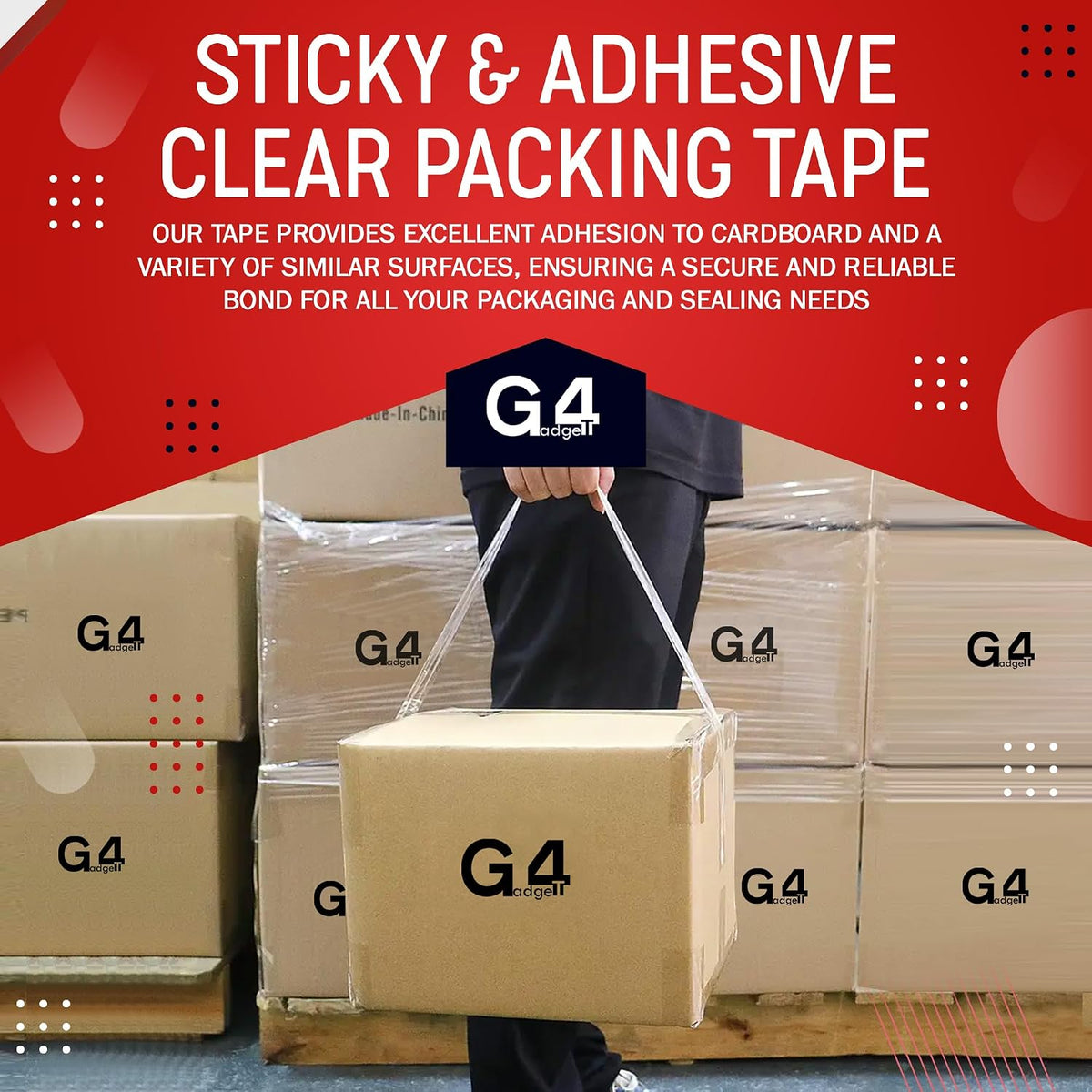 G4GADGET Pack of 3 Clear Packing Tape - Heavy Duty Transparent Tape 48mm x 66m - Ideal for Moving, Packing Boxes, and Secure Packaging