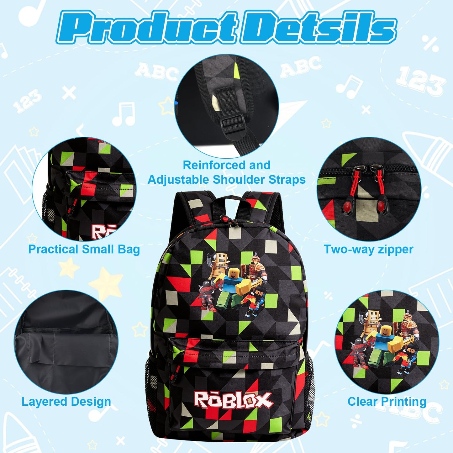 yumcute De-mn Backpack Kids, Teen Game School Bags, Children Primary Schoolbag, Children's School Backpack, 17 Inch Large Capacity Travel Rucksack Waterproof Boys Girls Book Bags for Aged 3-12 Years