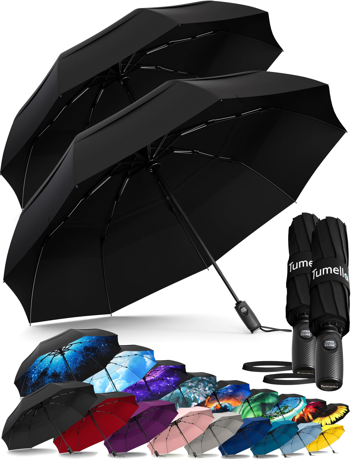 TUMELLA Strongest Windproof Travel Umbrella (Compact, 100MPH Wind-Tested)