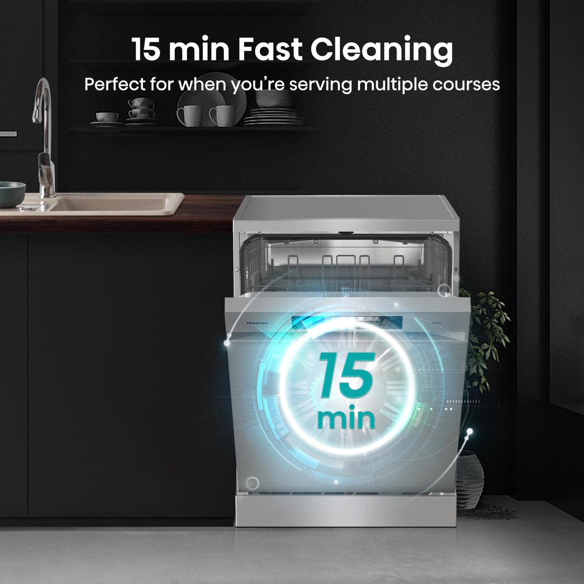 Hisense HS523E15WUK Slimline 10 Places Free Standing Dishwasher White with 30 Minutes Quick Wash [Energy Class E]
