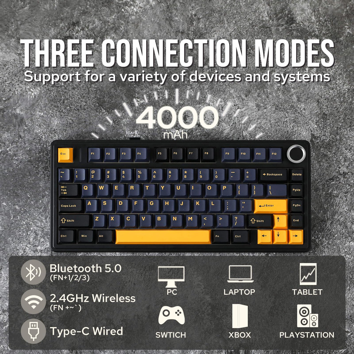 EPOMAKER AULA F75 Wireless Mechanical Gaming Keyboard, 75% Layout with Knob